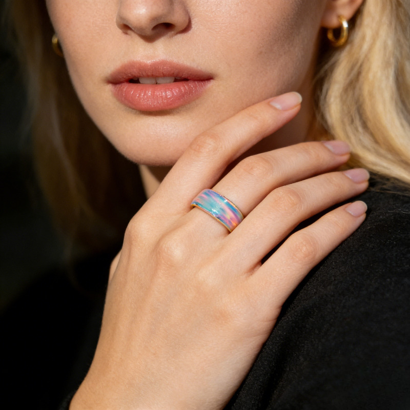 Rainbow Wide Ring, Colorful Sparkling Gift for All